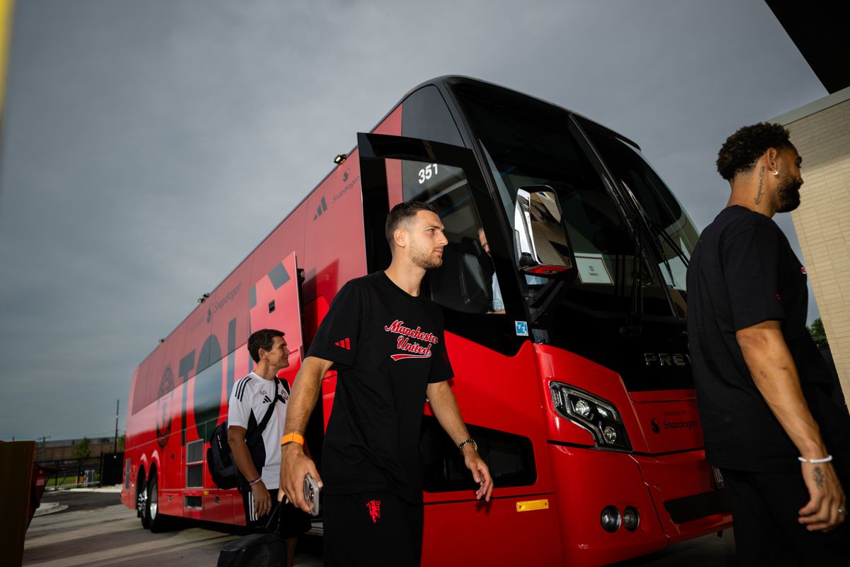 Diogo Dalot of Manchester United arrives ahead of a first team training session as part of their pre-season tour of the USA at Endeavor Health Performance Center on July 24, 2025 in Chicago, Illinois. 