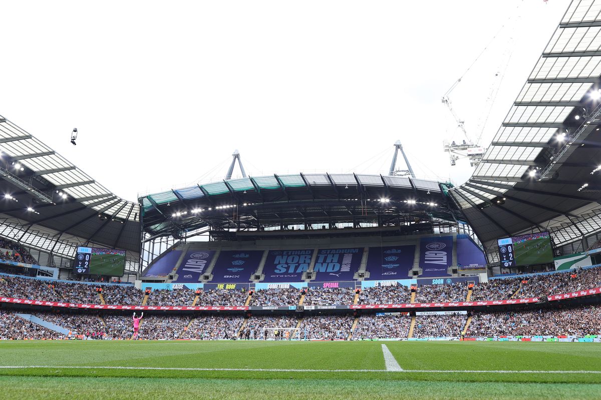 A general view of the North Stand under construction during the Premier League match between Manchester City and Tottenham Hotspur 