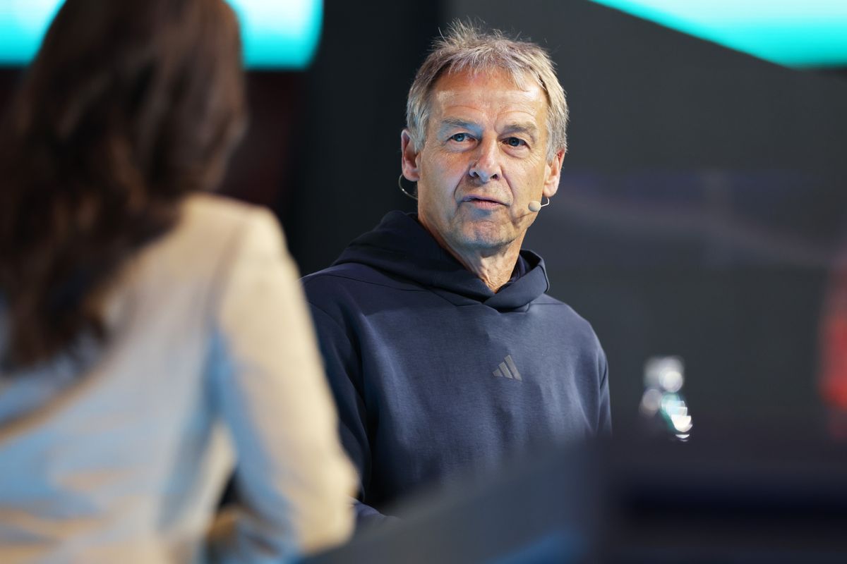 DUESSELDORF, GERMANY - MARCH 04: World Cup ahead:
A Locker Room Talk on Transformation & Winning on the Big Stage with Jürgen Klinsmann and Seema Jaswal, Sports Presenter, BBC & ITV on day one of the SportsInnovation 2026 at Merkur Spiel-Arena on March 04, 2026 in Duesseldorf, Germany. (Photo by Boris Streubel/Bundesliga/Bundesliga Collection via Getty Images)
