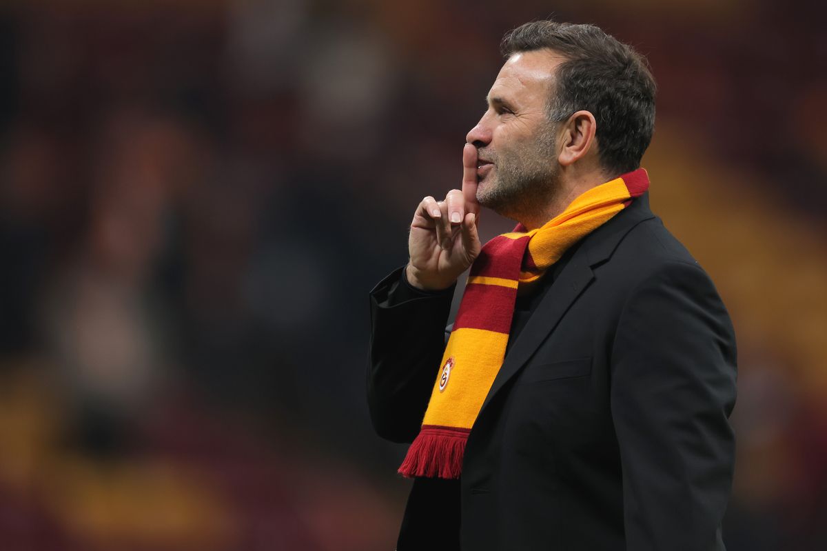 ISTANBUL, TURKEY - MARCH 10: Head coach Okan Buruk of Galatasaray SK celebrating his sides win during the UEFA Champions League 2025/26 Round of 16 First Leg match between Galatasaray SK and Liverpool FC at Ali Sami Yen Spor Kompleksi on March 10, 2026 in Istanbul, Turkey. (Photo by BSR Agency/Getty Images)