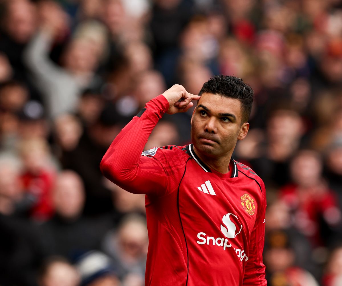 Manchester United's Casemiro celebrates scoring the opening goal during the Premier League match between Manchester United and Aston Villa at Old Trafford on March 15, 2026 in Manchester, United Kingdom. 