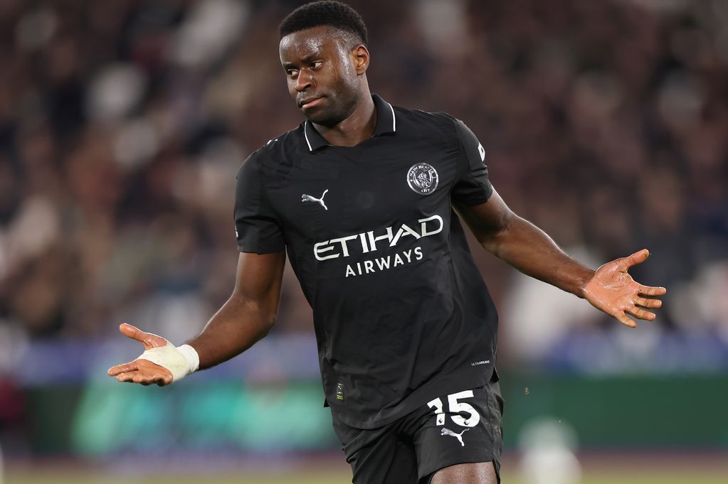 Manchester City's Marc Guehi during the Premier League match between West Ham United and Manchester City at London Stadium on March 14, 2026 in London, United Kingdom
