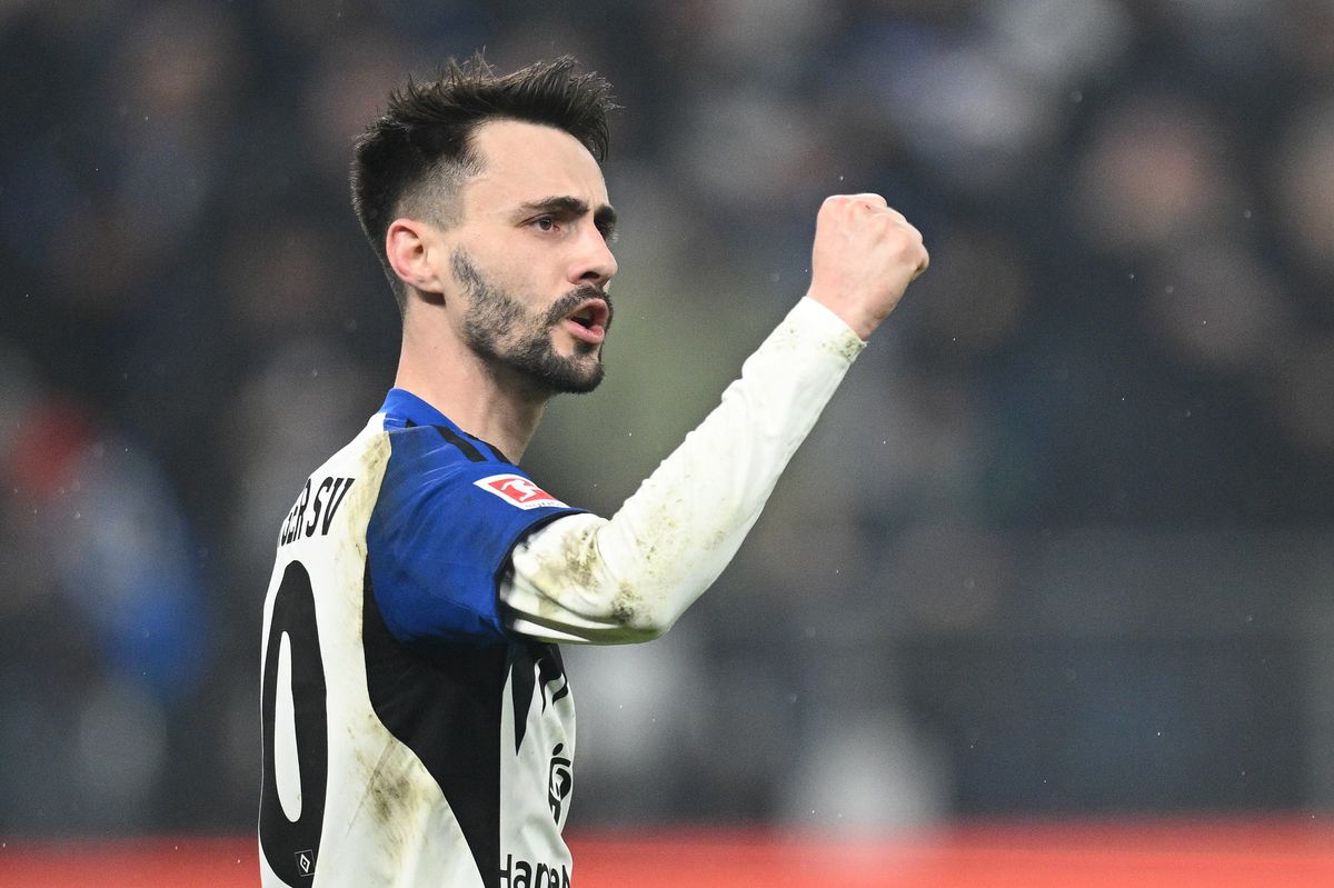 Fabio Vieira of Hamburger SV celebrates scoring his team's first goal during the Bundesliga match between Hamburger SV and 1. FC Köln at Volksparkstadion on March 14, 2026 in Hamburg, Germany.