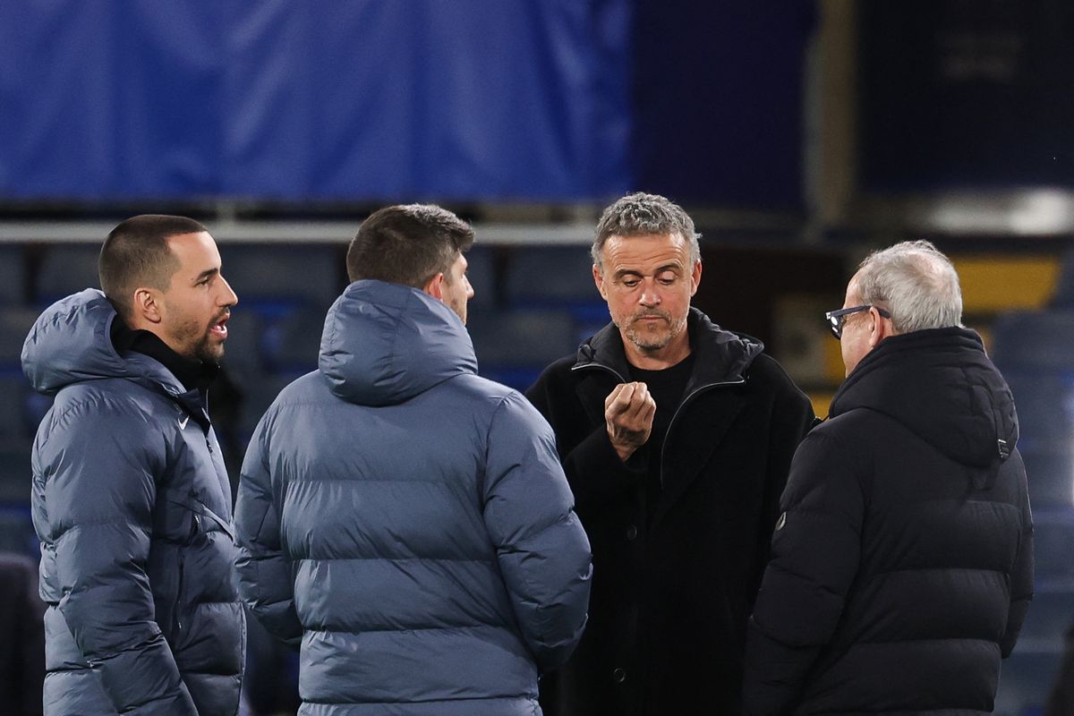 Luis Enrique and members of his coaching staff before PSG's Champions League win over Chelsea