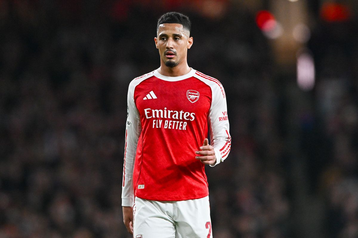 London, United Kingdom - March 17: William Saliba of Arsenal FC looks on during the UEFA Champions League 2025/26 Round of 16 Second Leg match between Arsenal FC and Bayer 04 Leverkusen at Arsenal Stadium on March 17, 2026 in London, United Kingdom. (Photo by Vince Mignott/DeFodi Images/DeFodi via Getty Images)