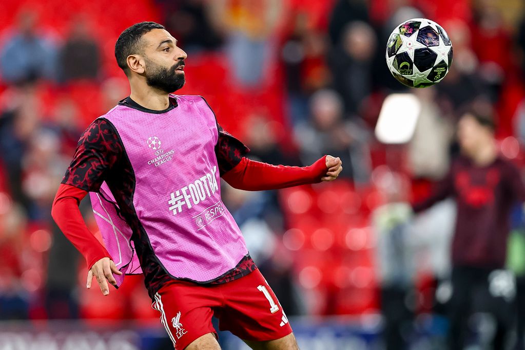 Mohamed Salah of Liverpool FC controls the ball during the UEFA Champions League 2025/26 Round of 16 Second Leg match between Liverpool FC and Galatasaray SK at Anfield on March 18, 2026 in Liverpool, United Kingdom