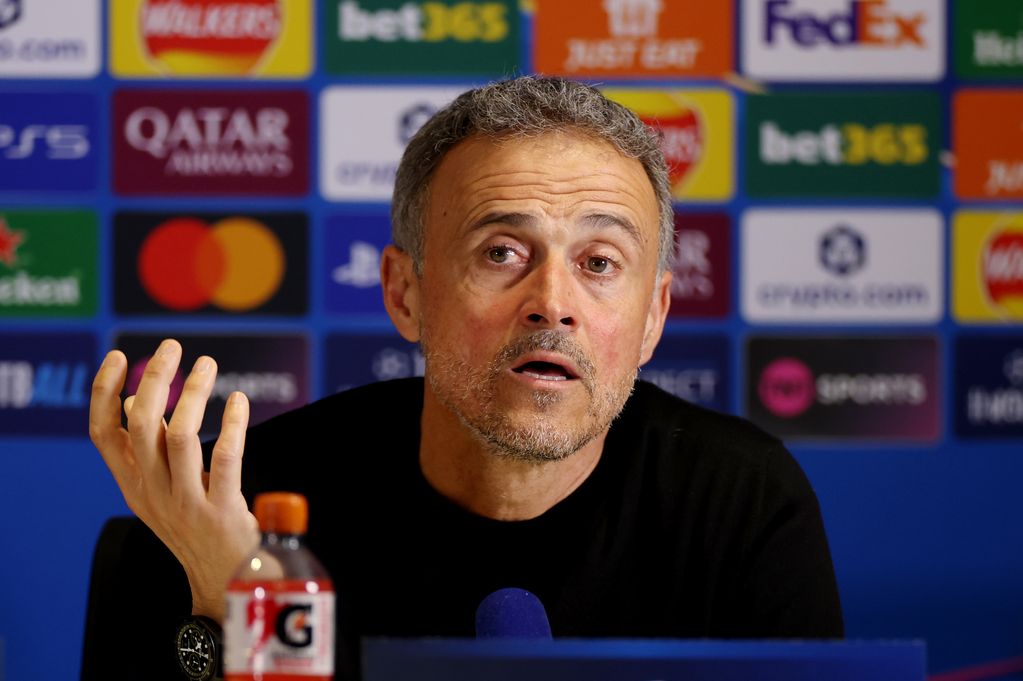 PSG head coach Luis Enrique speaks during a press conference.