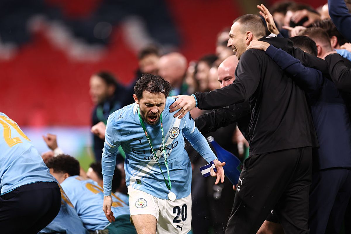 Silva celebrates after City win the Carabao Cup final