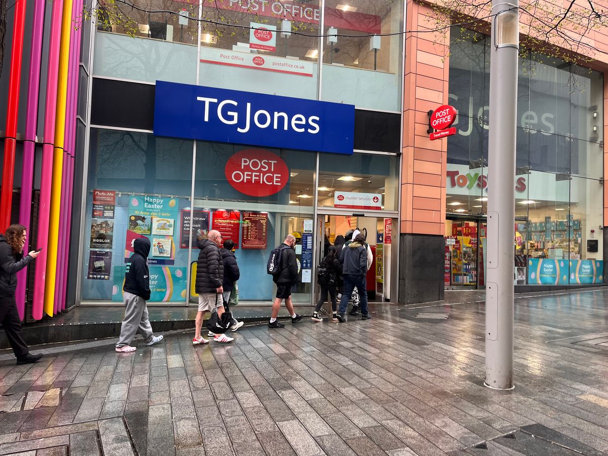 The queues outside TGJ Jones today, Friday March 27