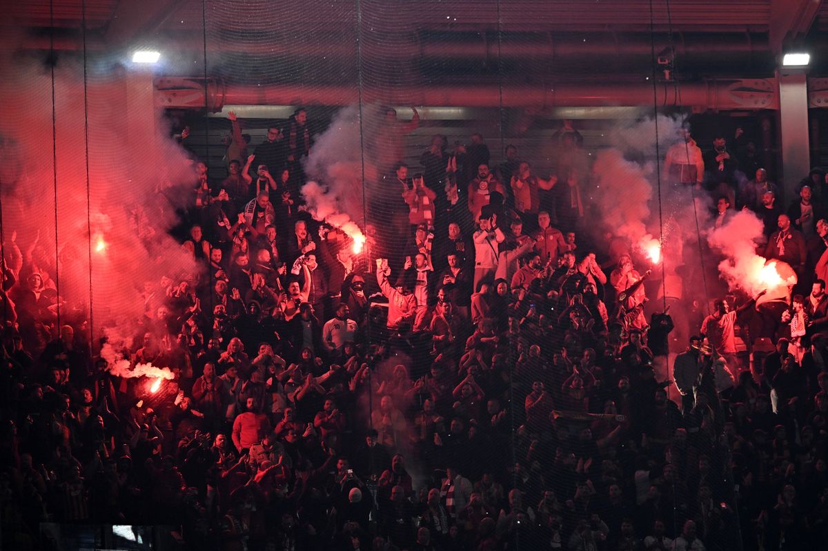 Fans of Galatasaray during the Champions League play-off second leg against Juventus