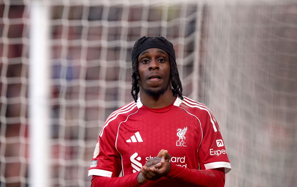 Jeremie Frimpong of Liverpool during the Premier League match between Liverpool and Tottenham Hotspur at Anfield on March 15, 2026 in Liverpool, England.