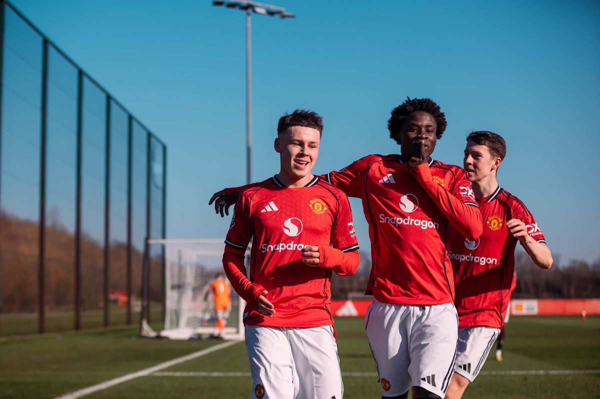 Kai Rooney celebrates making it 3-1  during the U18 Premier League Cup match between Manchester United U18s & West Ham United U18s at Carrington Training Ground.