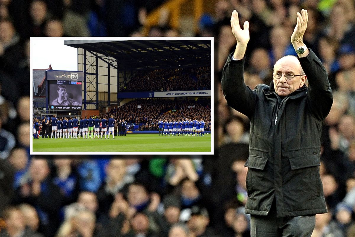 Roger Speed applauds the Goodison Park crowd in 2011 ahead of Everton's game with Stoke City as tributes were paid to his late son Gary