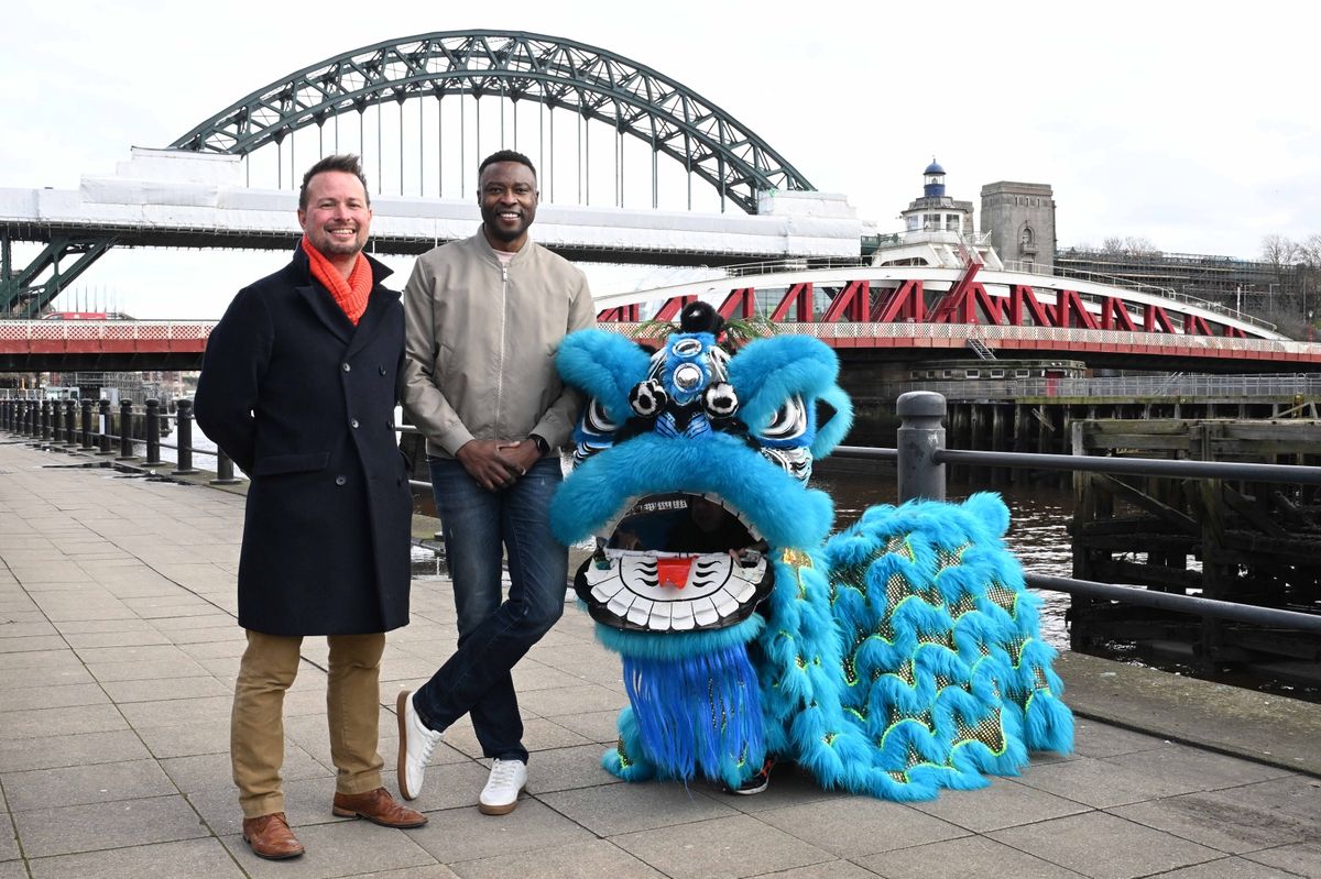 Shola Ameobi and Stephen Patterson launch the 2026 NE1 Dragon Boat race's fundraising partnership with the Sir Bobby Robson Foundation