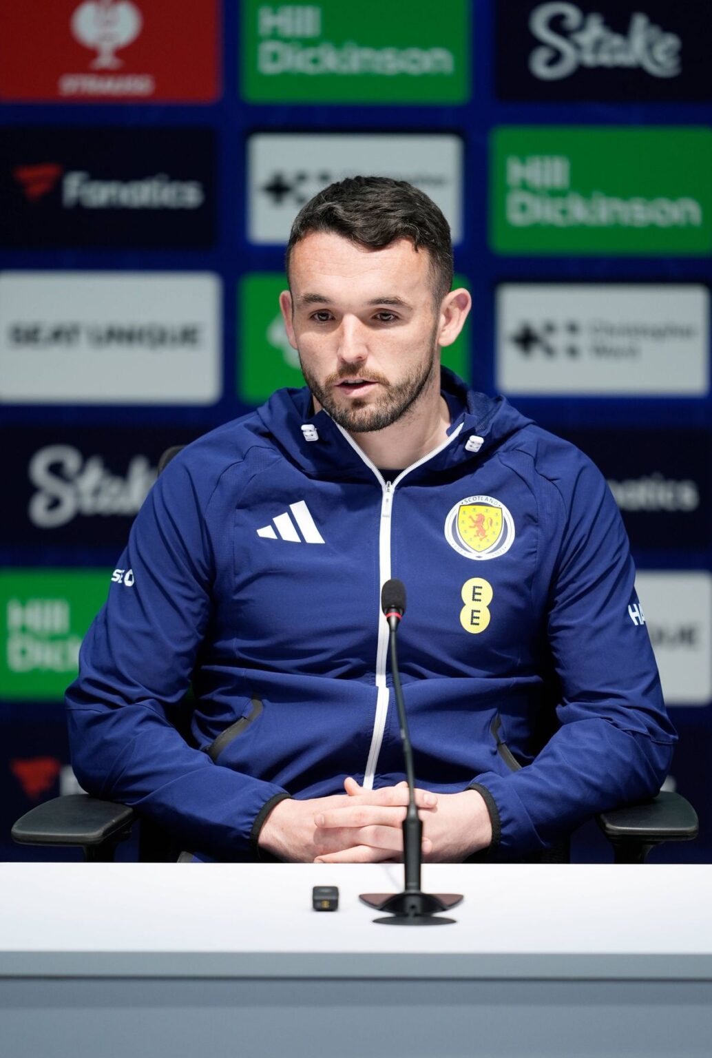 Scotland's John McGinn during a press conference at the Hill Dickinson Stadium, Liverpool. Picture date: Monday March 30, 2026.