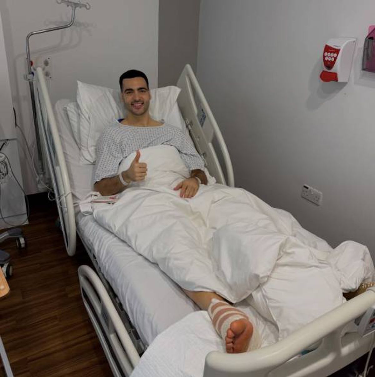 Mikel Merino in his hospital bed