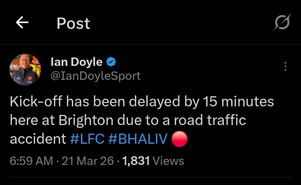 Game has been delayed for 15 minutes due to a traffic incident