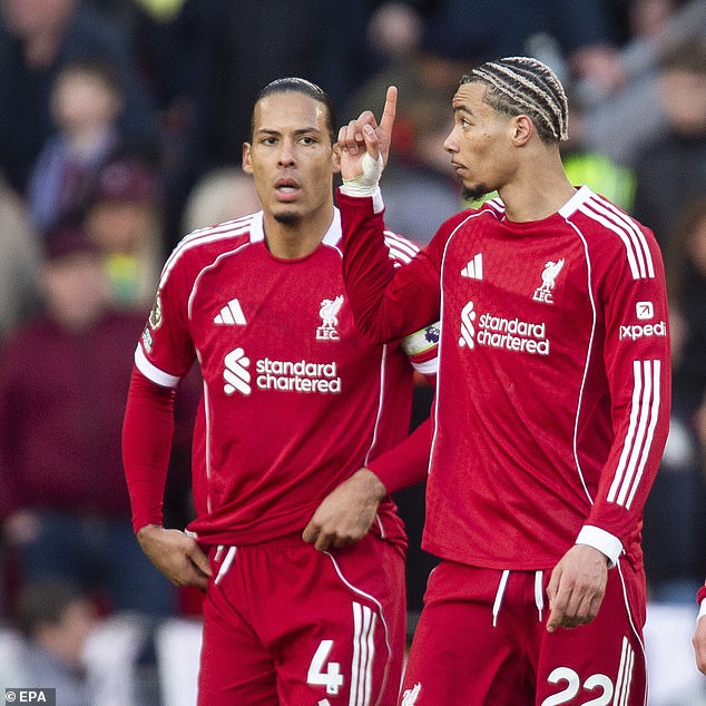 The Reds burst out of the traps and were 3-0 up by half-time. Hugo Ekitike (right) and Virgil van Dijk (left) were among the scorers