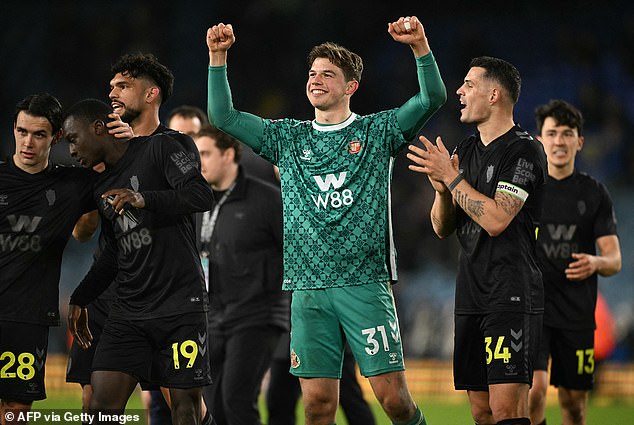 Sunderland debutant Melker Ellborg (centre) shone in goal during their 1-0 win at Leeds United