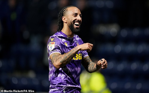 Sorba Thomas celebrates opening the scoring for Stoke City at Preston on Friday