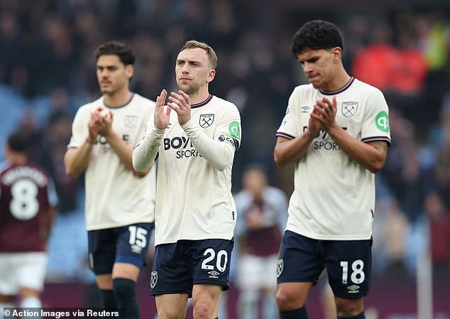 West Ham are in the bottom three with seven games to go following the loss at Aston Villa