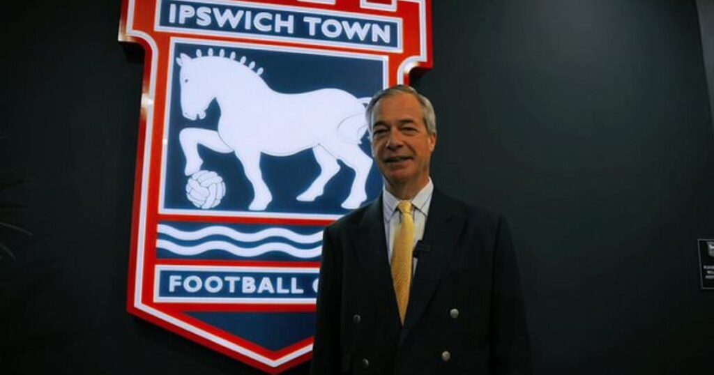 Watch: Nigel Farage visits Ipswich Town's Portman Road ground