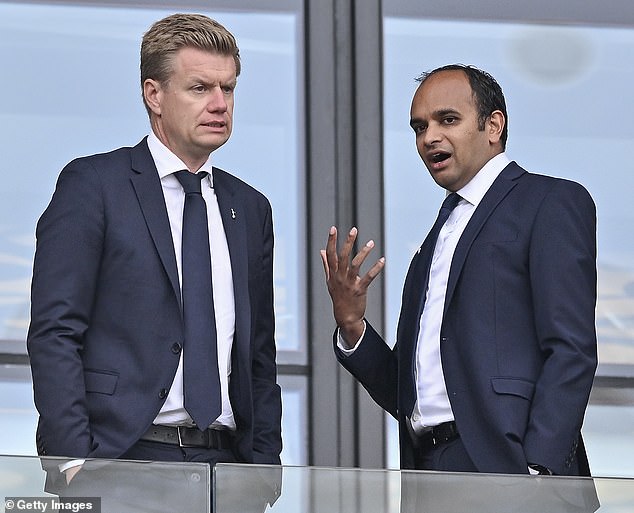 Former Tottenham boss Tim Sherwood claimed De Zerbi needs control of football matters having questioned the hierarchy - Pictured: sporting director Johan Lange and chief executive Vinai Venkatesham