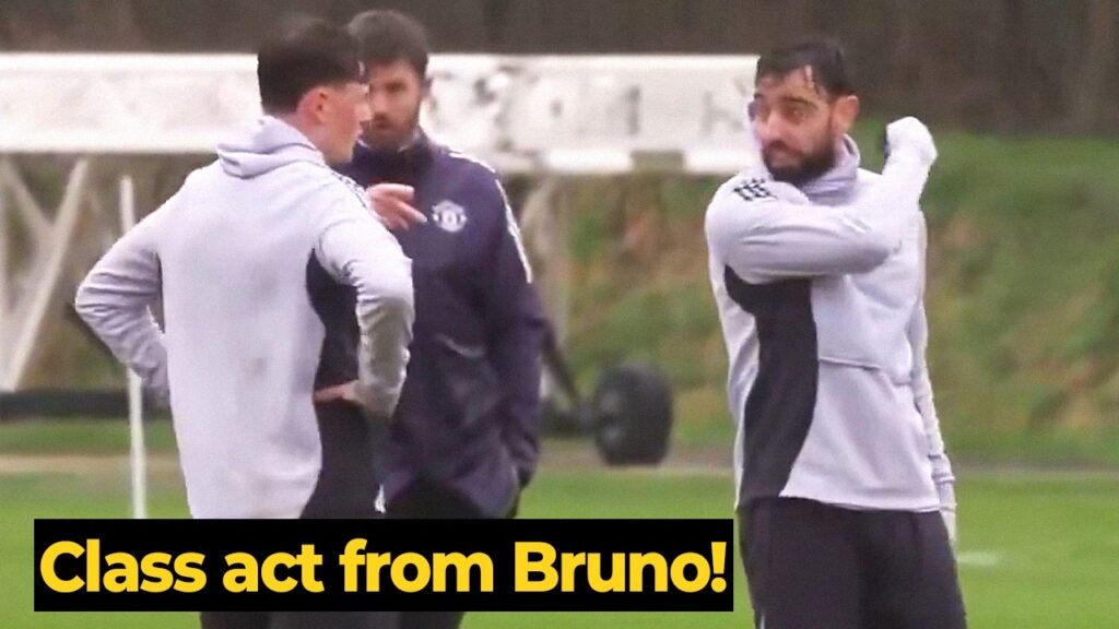 Bruno Fernandes helping youngster Jayce Fitzgerald in first team training ahead of Crystal Palace