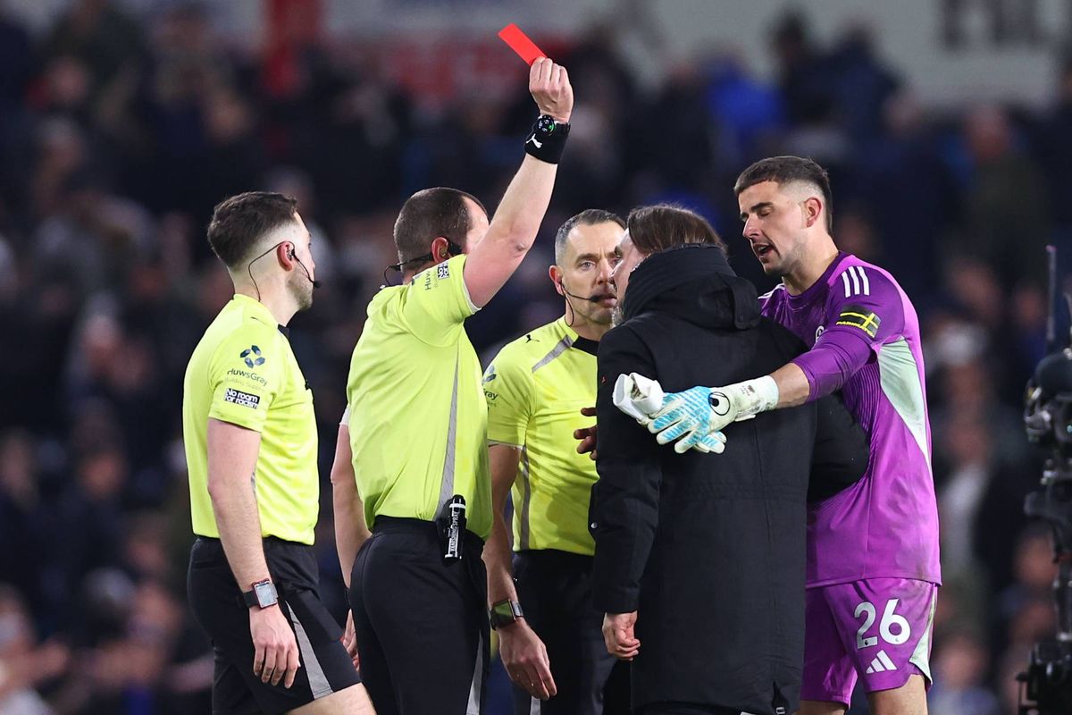 Daniel Farke is sent off after Leeds United's 1-0 defeat to Manchester City
