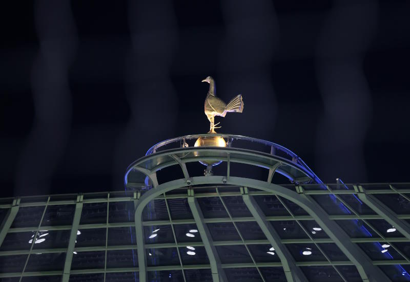 Spurs' cockerel seen at the Tottenham Hotspur Stadium at night