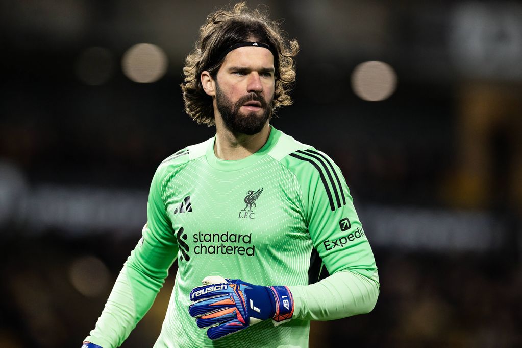Liverpool's Alisson Becker looks on during the Premier League game against Wolverhampton Wanderers