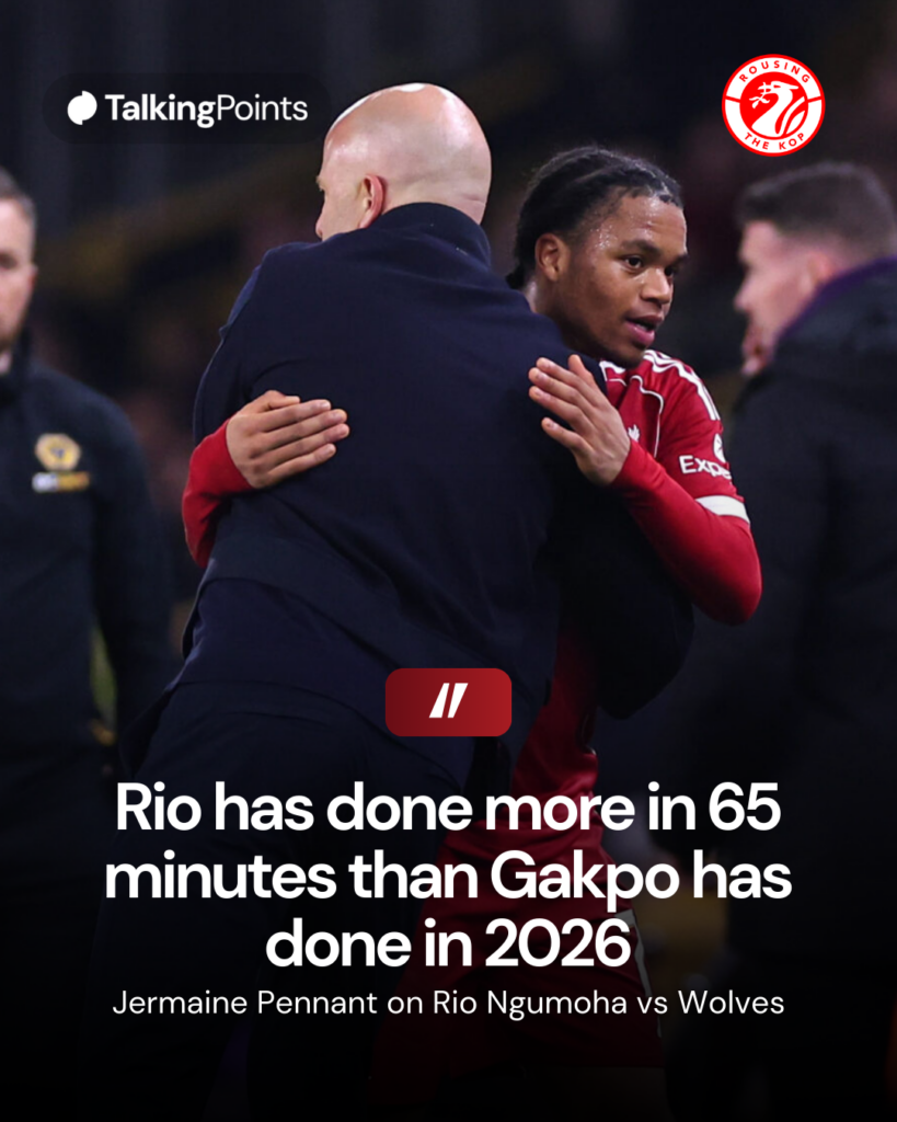 Arne Slot and Rio Ngumoha during Wolverhampton Wanderers v Liverpool - Emirates FA Cup Fifth Round