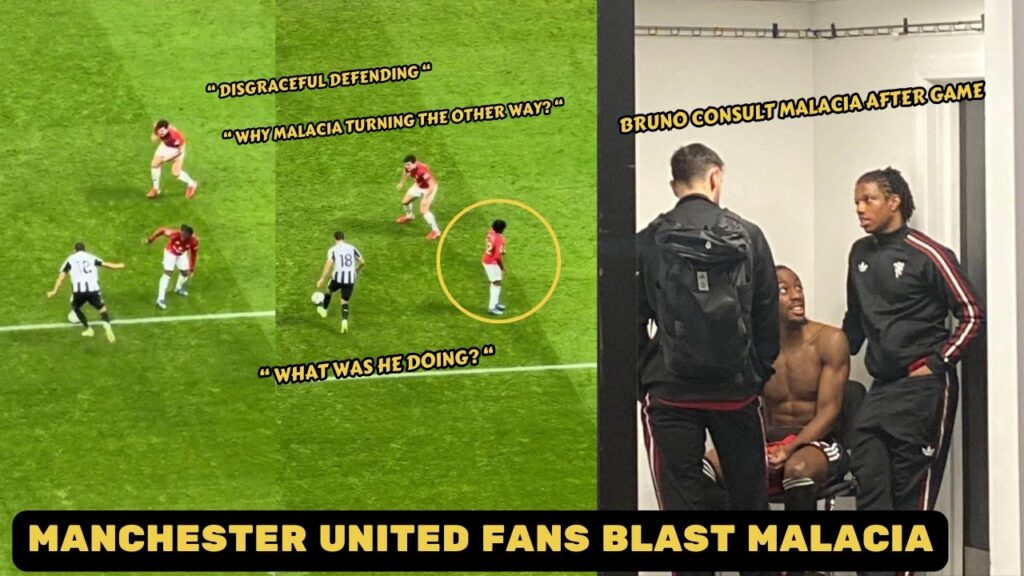 Bruno Fernandes consults Tyrell Malacia after his fatal mistake vs Newcastle