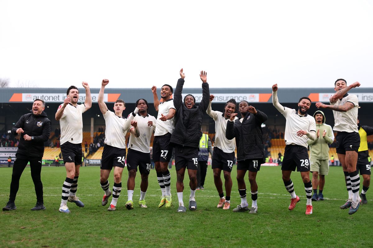 Port Vale players celebrate after knocking Sunderland out of the FA Cup