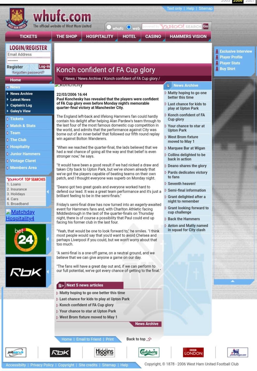 FA Cup Semi Final - WHUFC Website 20 years ago