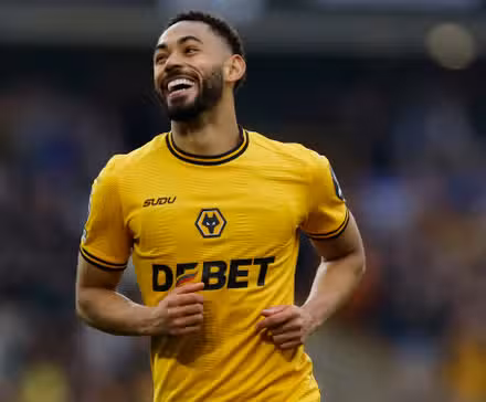 Wolverhampton Wanderers' Matheus Cunha celebrates after Rodrigo Gomes scores