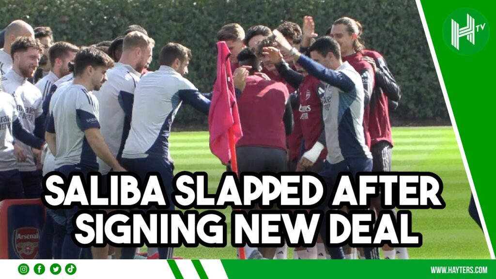 Saliba SLAPPED in Arsenal training after signing new deal