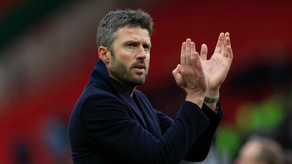 Manchester United interim manager Michael Carrick applauding at Old Trafford