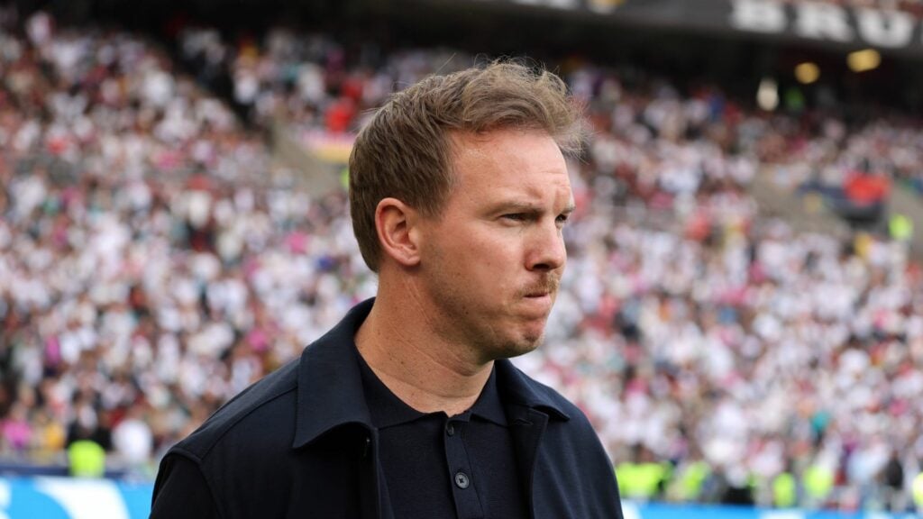 Germany manager Julian Nagelsmann looks out onto the pitch.