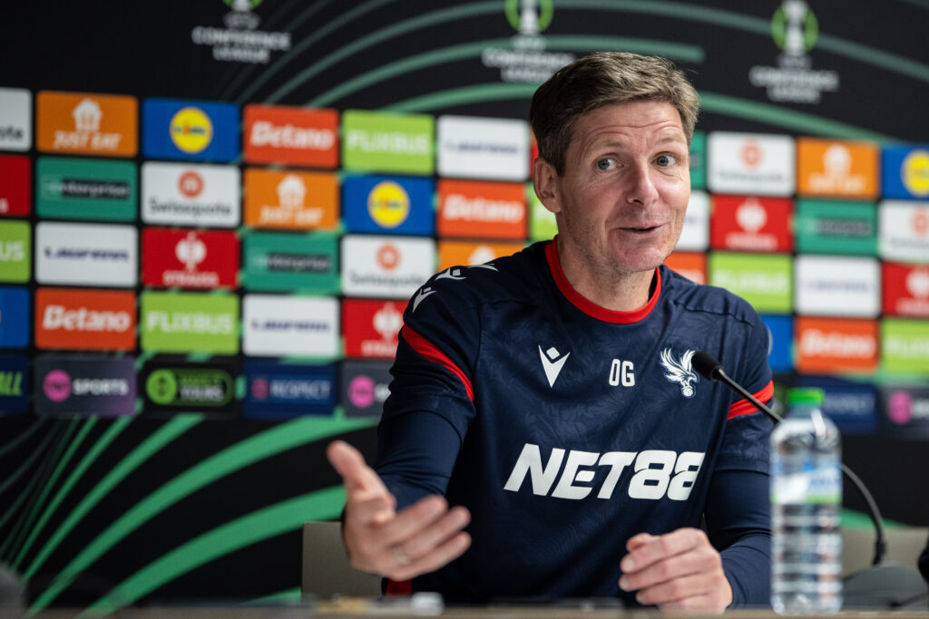 Oliver Glasner holds a press conference before a UEFA Conference League clash between Crystal Palace and AEK Larnaca