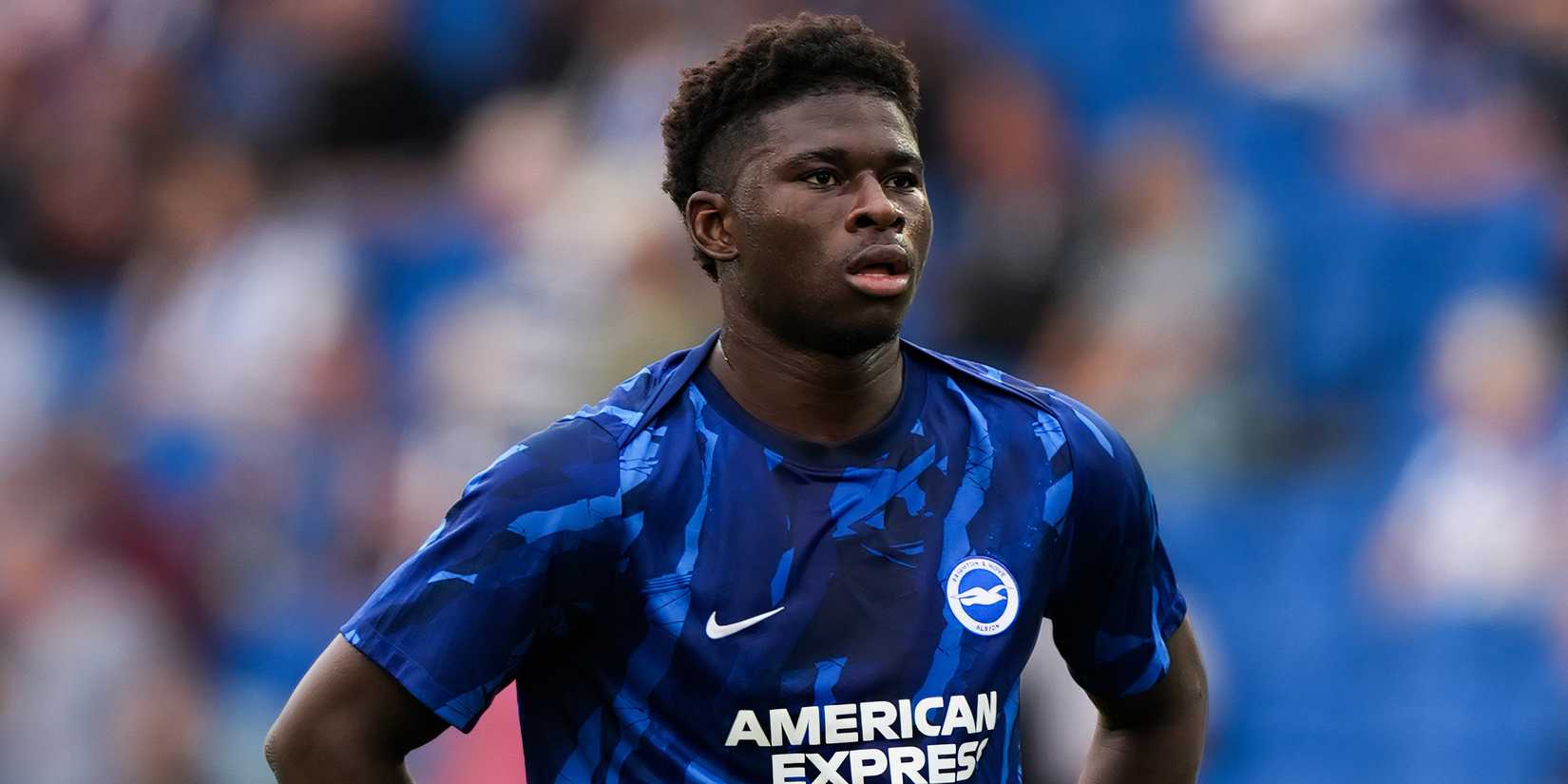 Carlos Baleba during a Brighton & Hove Albion pre-match warm-up