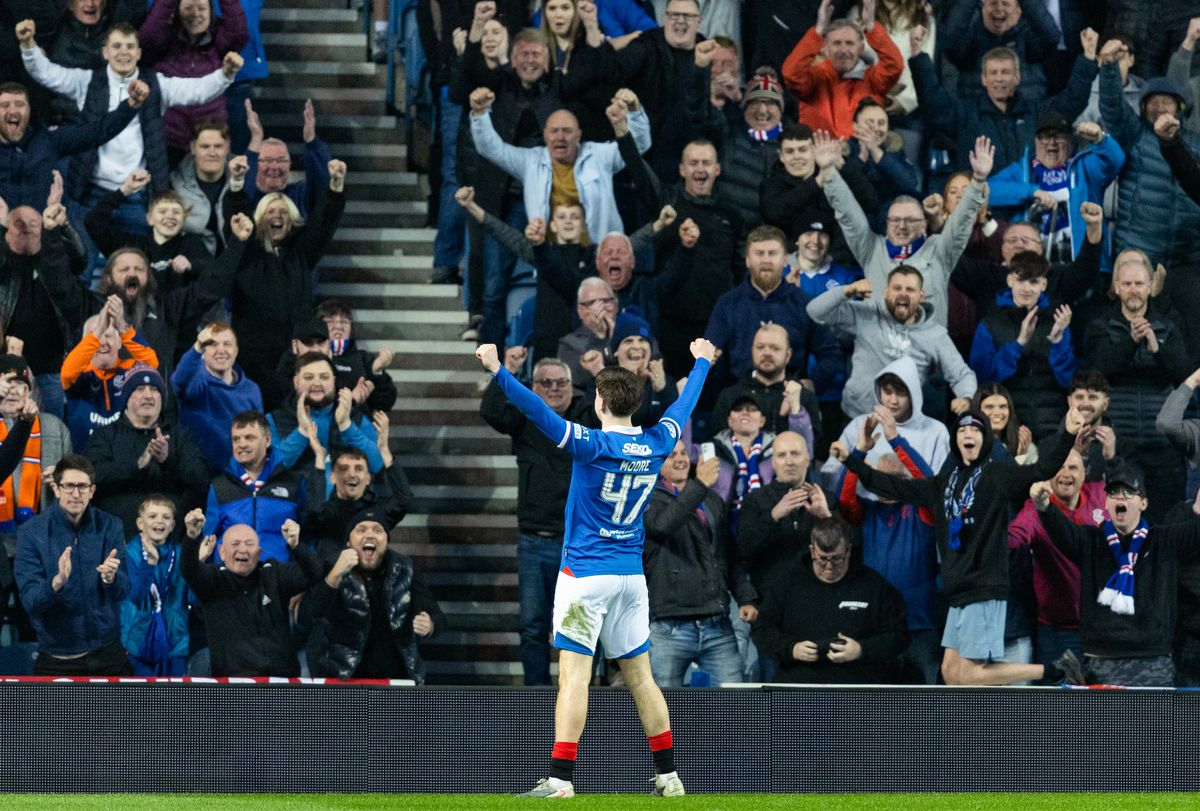 Rangers' Mikey Moore celebrates scoring to make it 2-0 vs Aberdeen