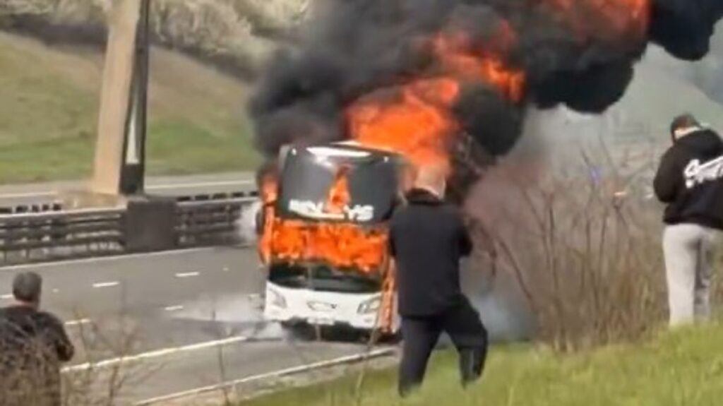 Coach carrying Man City fans bursts into flames on way to Carabao Cup final