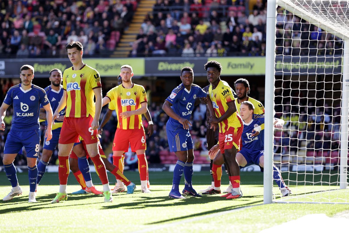 Patson Daka of Leicester City with James Abankwah of Watford