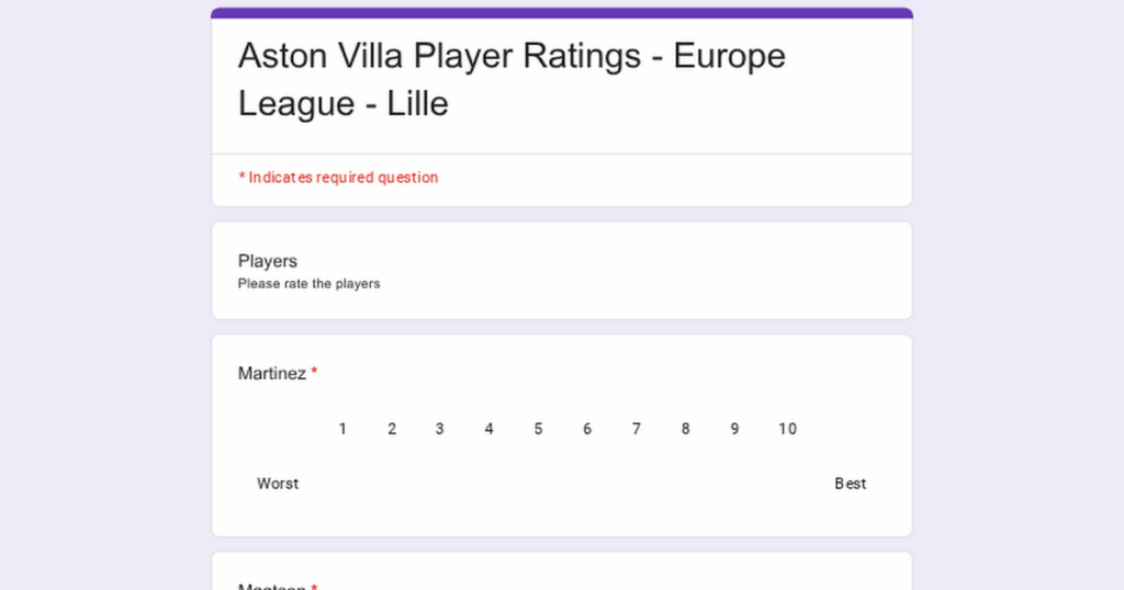 Player Ratings Survey - W31 - West Ham