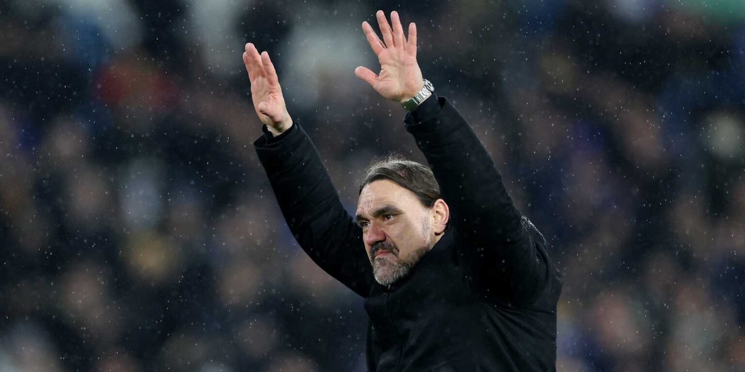 Leeds United manager Daniel Farke celebrates after the match