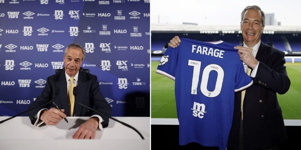 Ipswich Town release statement after Nigel Farage pictured at Portman Road with shirt