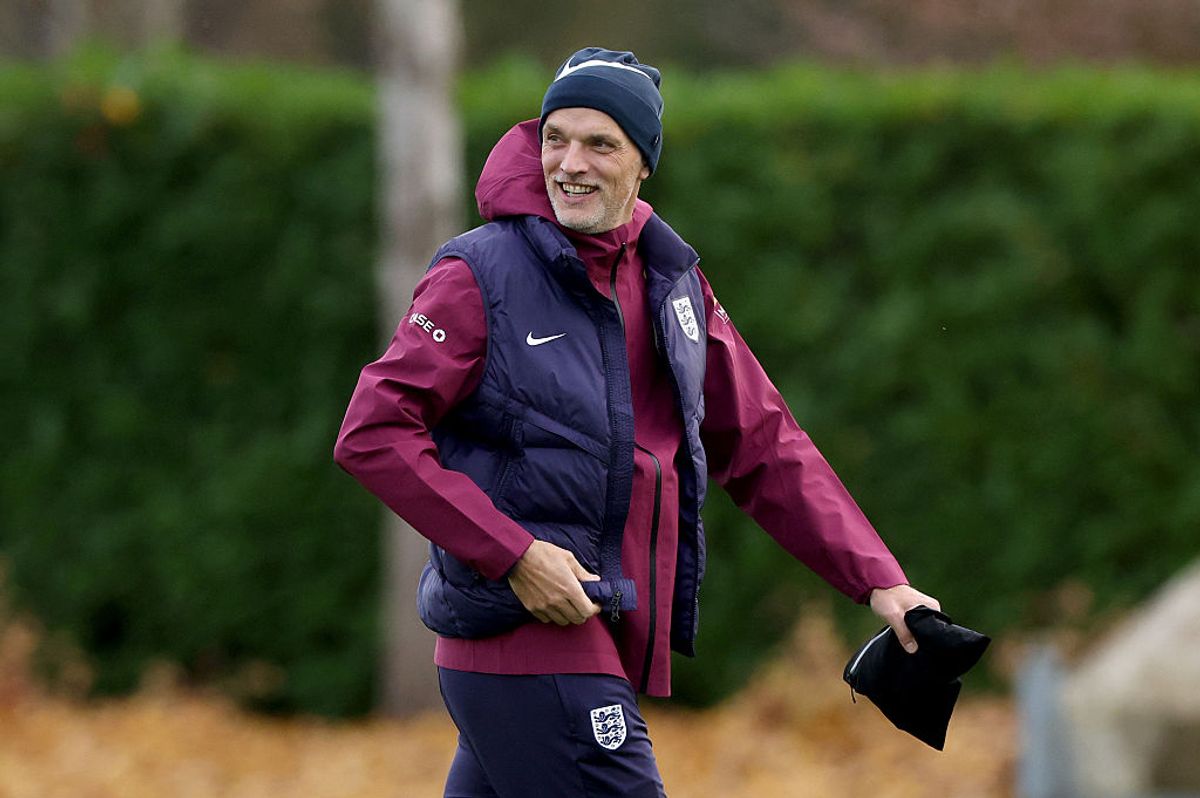 England coach Thomas Tuchel watches a training session