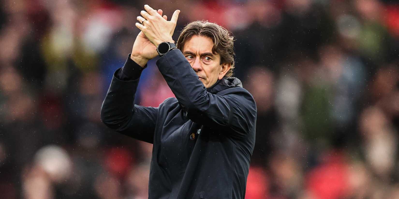 Thomas Frank manager of Tottenham Hotspur applauds the fans