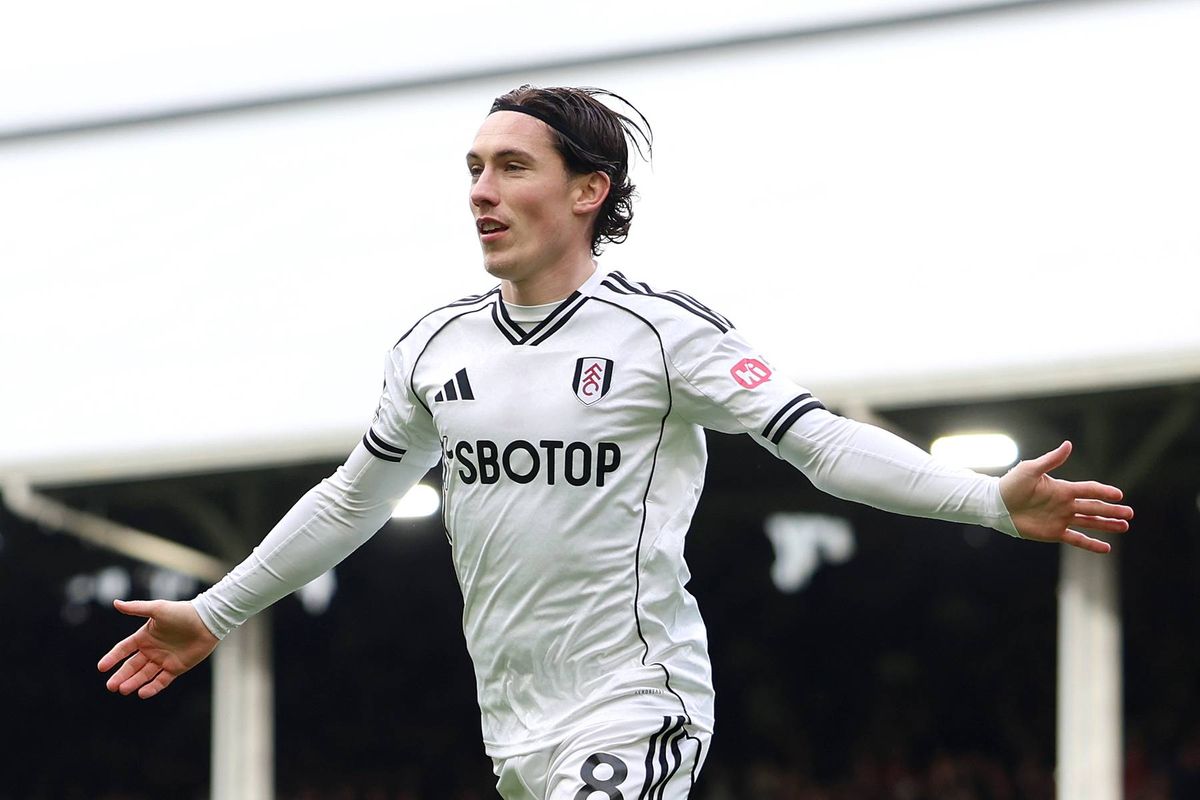 Harry Wilson of Fulham celebrates scoring his team's first goal during the Premier League match between Fulham and Tottenham Hotspur at Craven Cottage